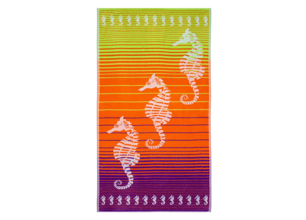Telo Mare Jacquard Spugna Asciugamano Spiaggia Disegno Love Sea Horse - Telo Mare - Arancio