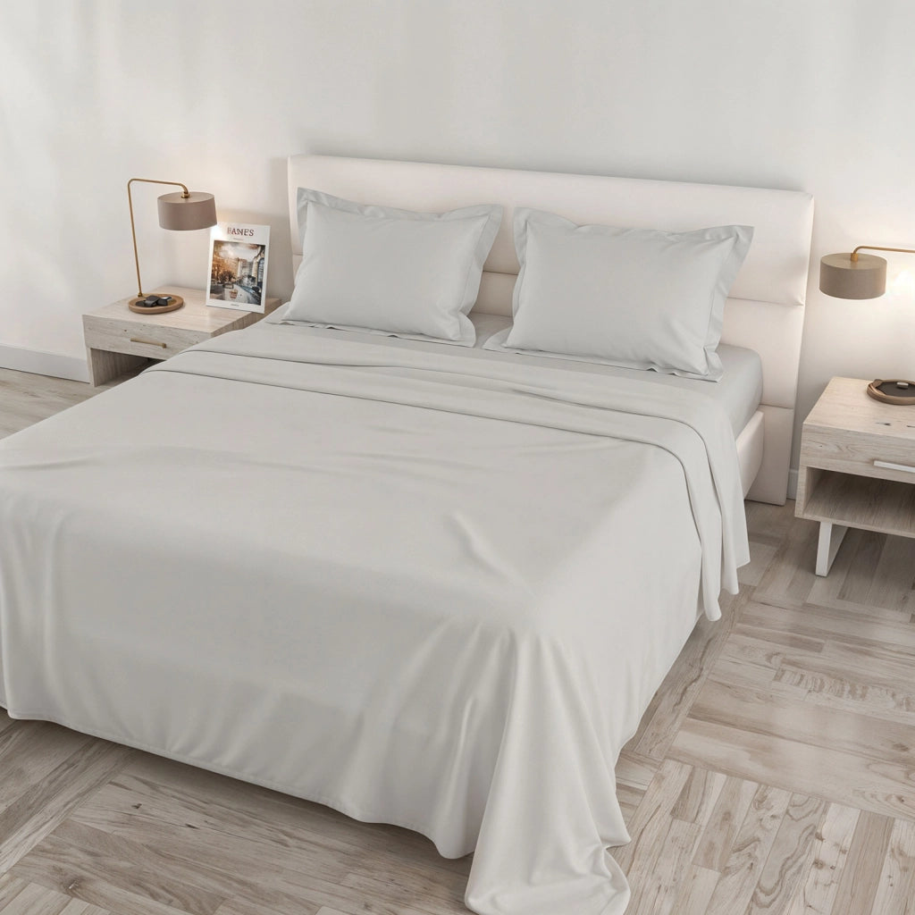 Set Lenzuola Sopra Sotto e Federe Matrimoniale Maxi 180x200 cm Linea Cloe in Raso di Cotone Grigio Chiaro
