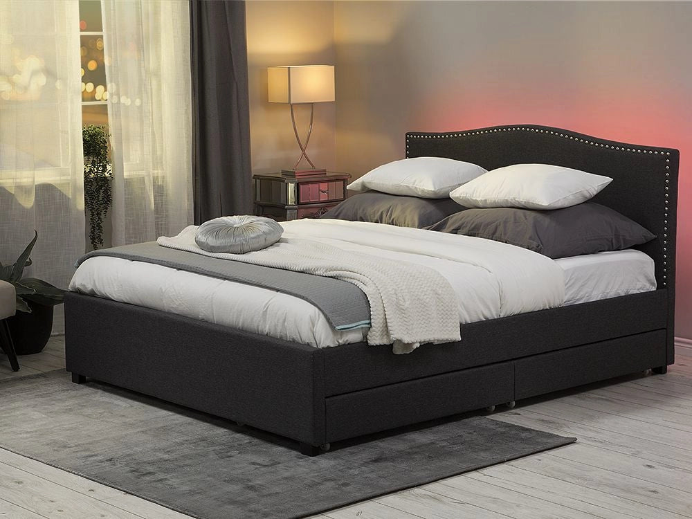 Struttura del letto Cassetto imbottito in tessuto grigio Storage 160 x 200 cm LED Multicolore Design tradizionale