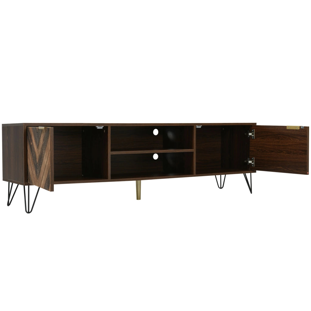 Mobile TV con 2 Ante e 2 Vani; Maniglie Dorate; Piedini in Ferro; Stile Contemporaneo; 155??38??48 cm; Naturale