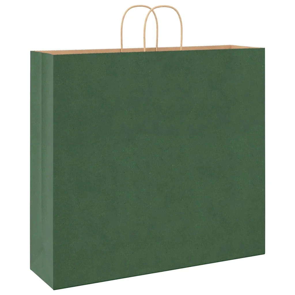 Sacchetti di Carta 250 pz con Manici Verdi 54x15x49 cm 4101738