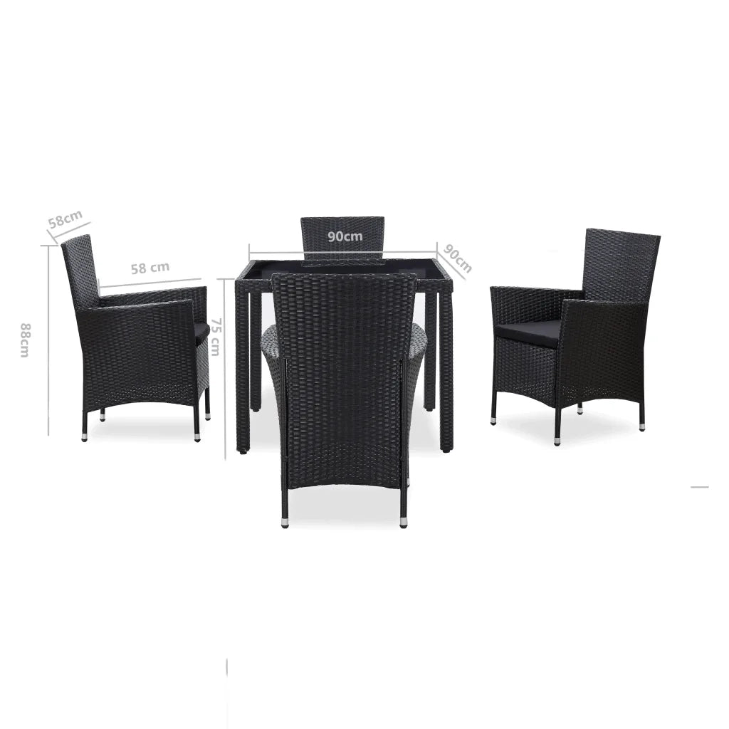 Set da Pranzo da Giardino 5 pz in Polyrattan Nero 45978