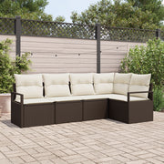 Set di Divani da Giardino  da 5 Pezzi con Cuscini Marrone in Polyrattan