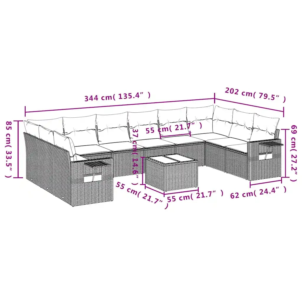 Set Divani da Giardino 11 pz con Cuscini in Polyrattan Grigio 3220681
