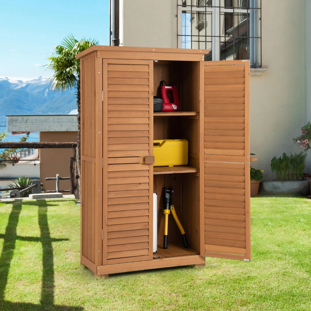 Armadio da giardino per attrezzi con 3 ripiani rimovibili, Ripostiglio da esterno in legno 87x47x160cm Naturale-Casette da giardino