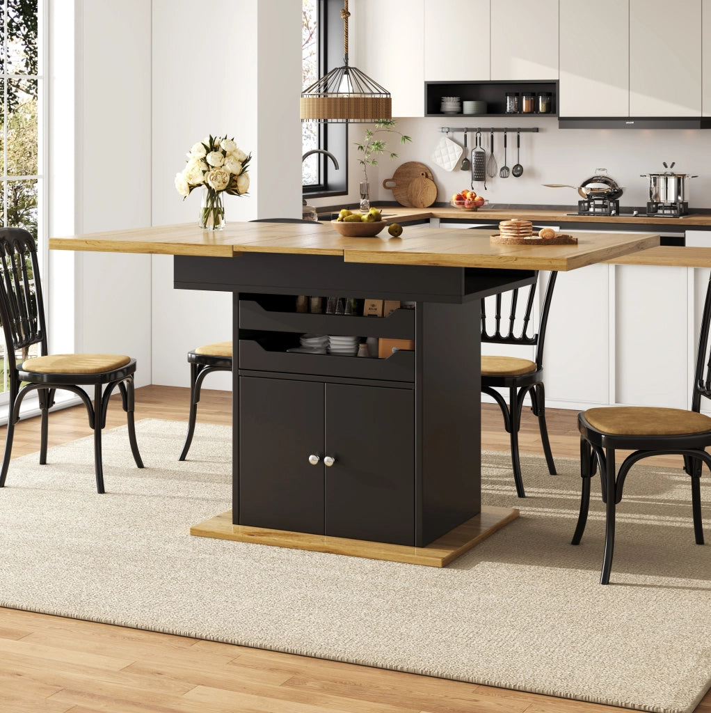 Tavolo da pranzo allungabile 110-140x80 cm con contenitore, nero