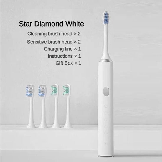 Elettrica ricaricabile Sonic borsa da denti per adulti, uomini e donne con setole morbide, media - bianca, 4 teste