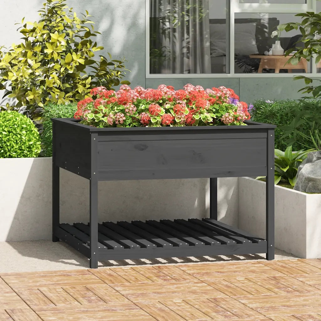 Fioriera Mensola Grigia 111,5x111,5x81cm Legno Massello di Pino 823803
