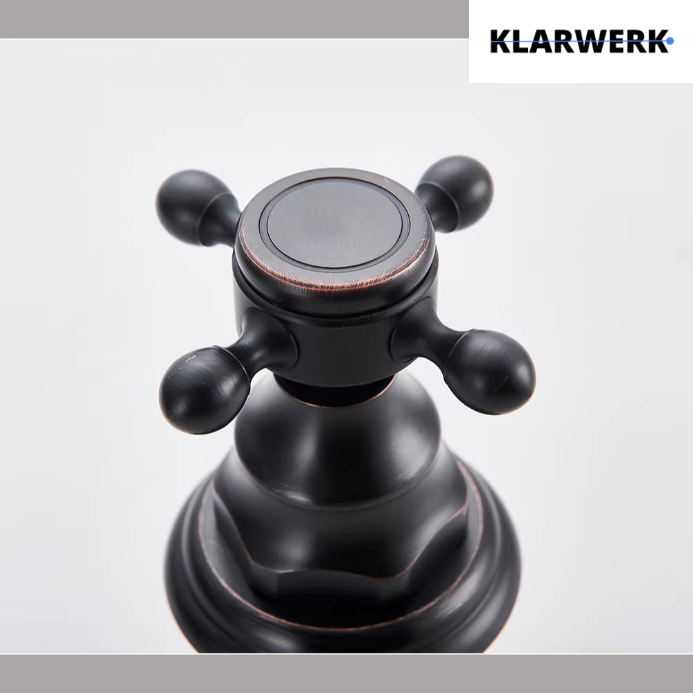 JULIAN | Rubinetto da bagno vintage a 3 fori a parete nero opaco | in acciaio inossidabile retrò da cucina | Antico miscelatore a parete a 2 maniglie