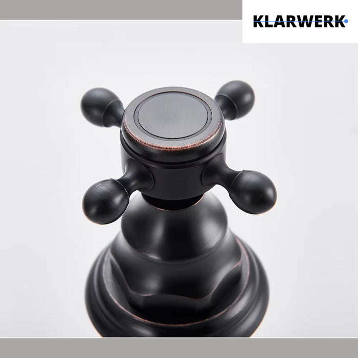 JULIAN | Rubinetto da bagno vintage a 3 fori a parete nero opaco | in acciaio inossidabile retrò da cucina | Antico miscelatore a parete a 2 maniglie