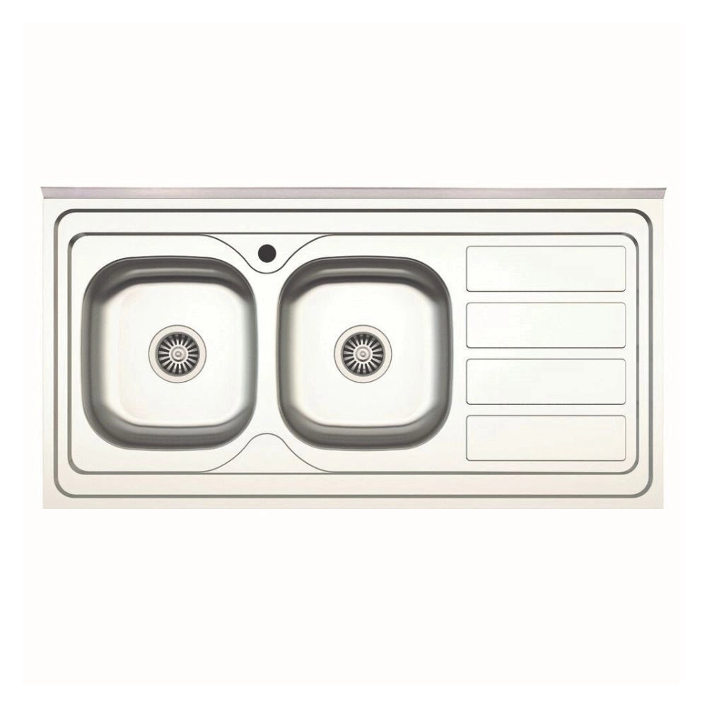 Lavello da appoggio SA46 due vasche con gocciolatoio destro 120x60cm. inox