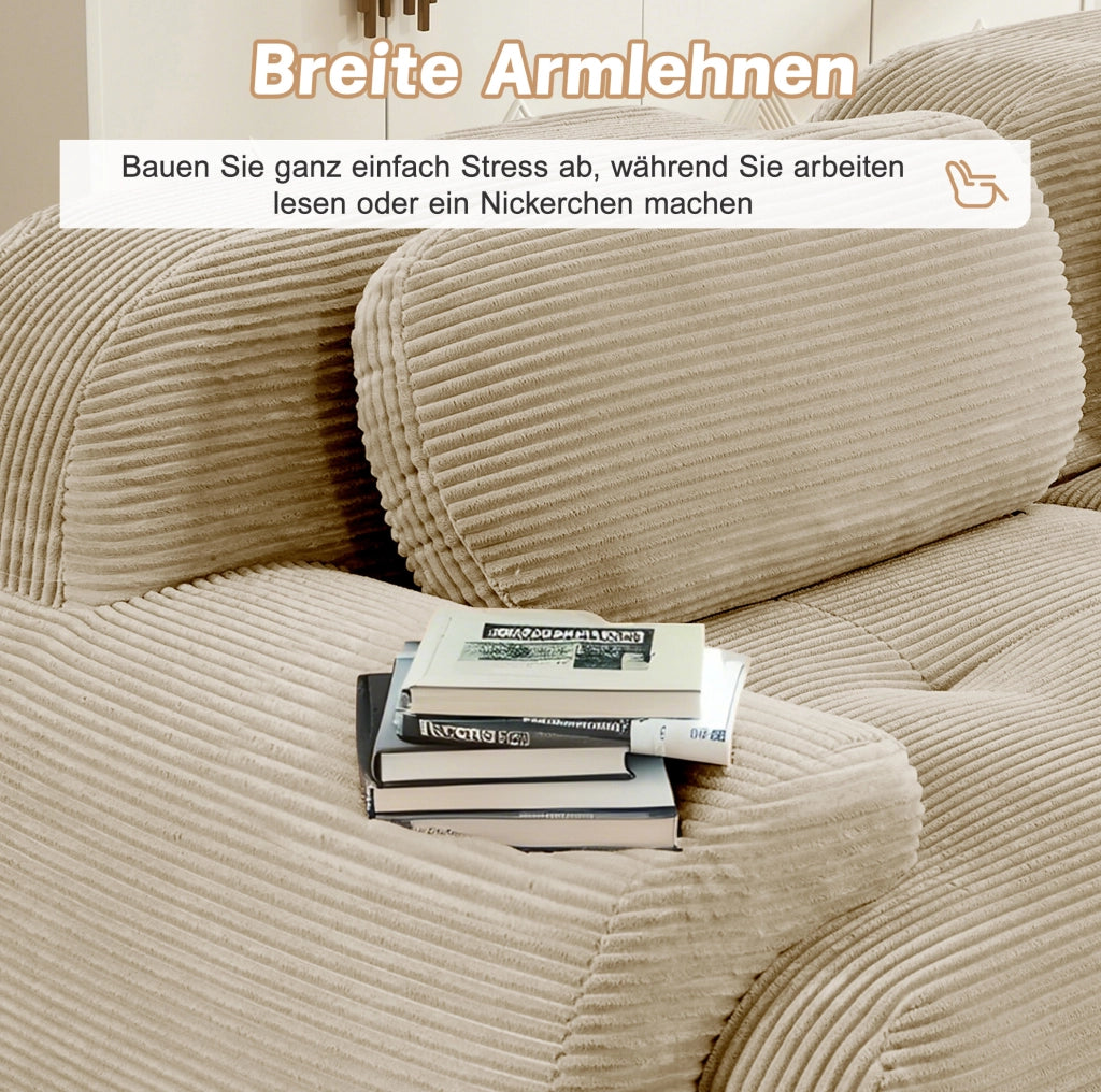 Divano modulare angolare frameless in tessuto effetto corduroy; beige