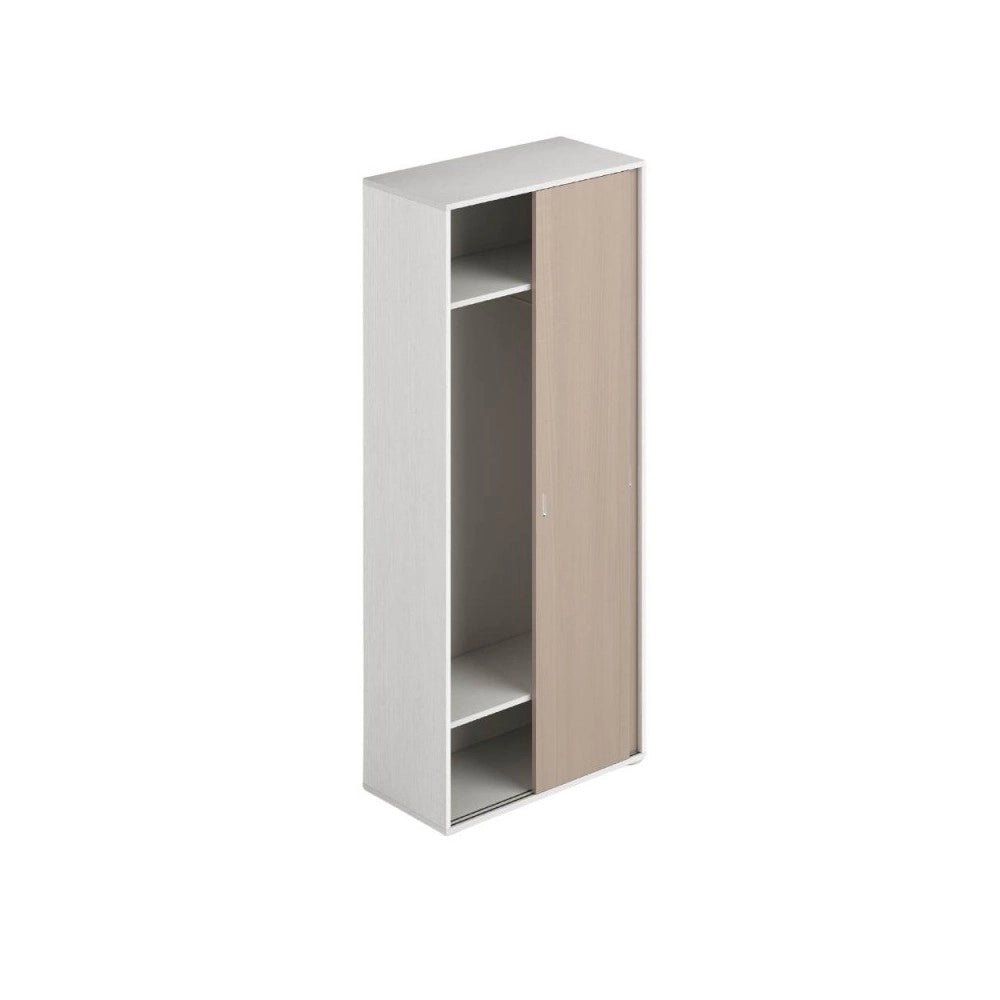 Armadio due ante scorrevoli 90x43x212h con appendiabiti colore bianco frassinato e olmo