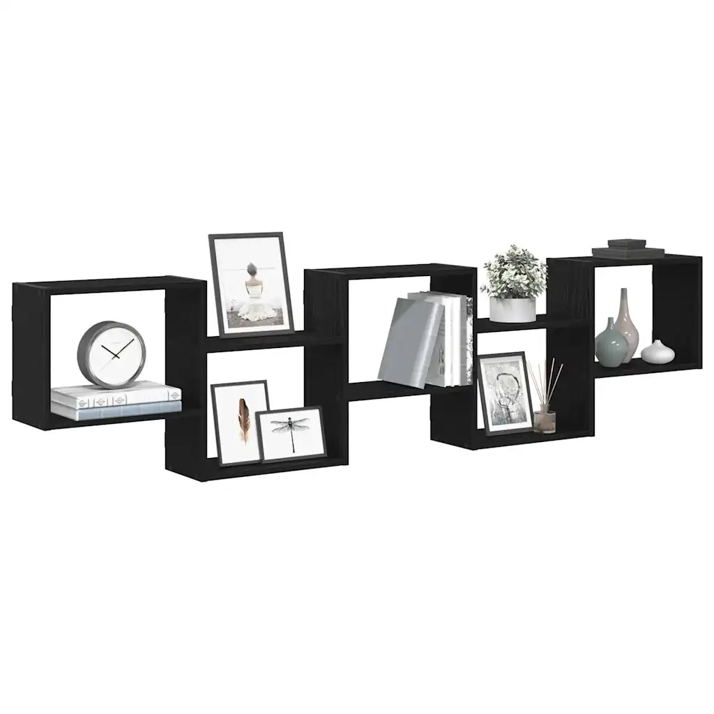 Mensola a Cubo da Parete 5 Scomparti Legno Multistrato Nero 859996