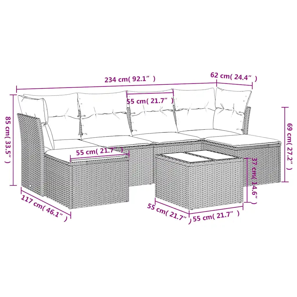 Set Divani da Giardino 7 pz con Cuscini Marrone in Polyrattan 3249862