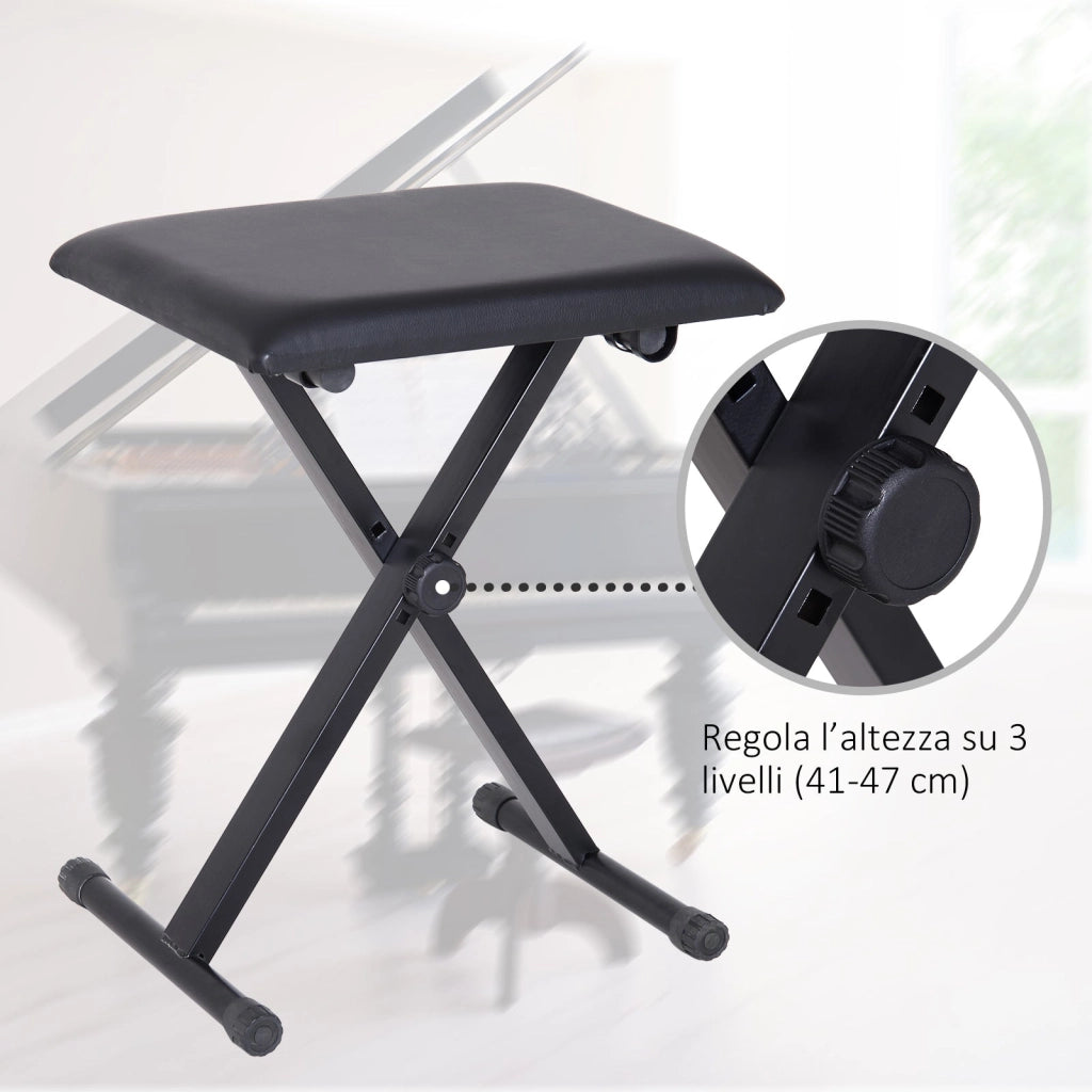 Panca Sgabello per Pianoforte Imbottita Pieghevole con Altezza Regolabile Nero 39x29x51 cm