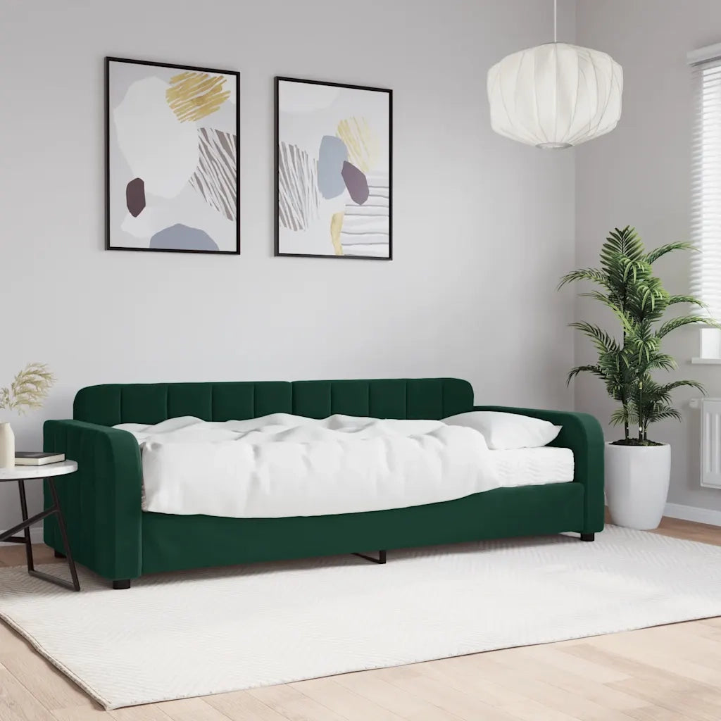 Divano Letto con Materasso Verde Scuro 80x200 cm in Velluto