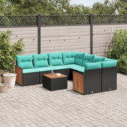 Set Divani da Giardino 9 pz con Cuscini Nero in Polyrattan 3227506