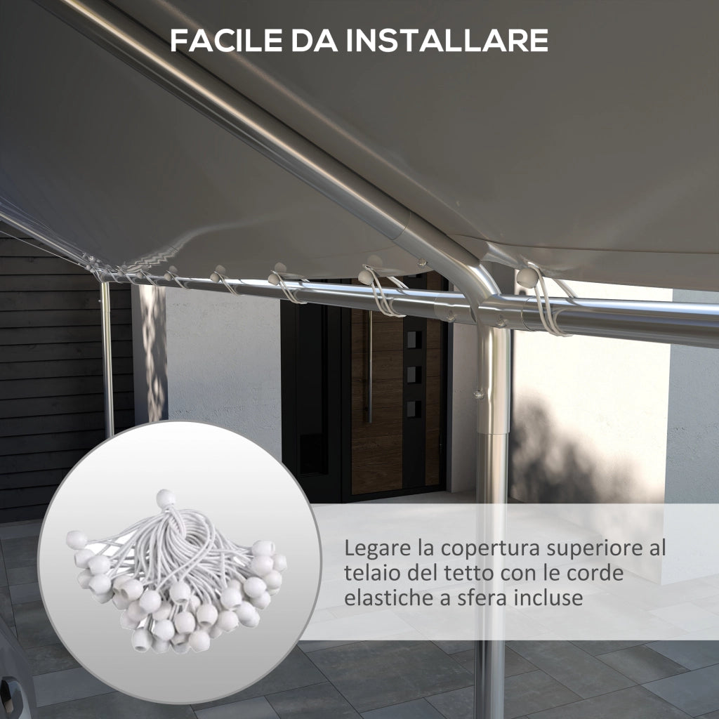 Copertura di Ricambio 6x3 m in PE Bianco Anti-UV per Carport Auto con Corde Elastiche