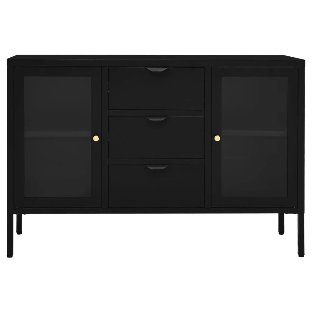 Credenza | Madia | Buffet da pranzo | Armadio da pranzo Nera 105x35x70 cm in Acciaio e Vetro Temperato