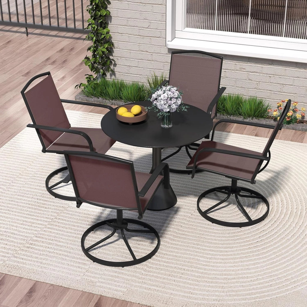 Set di 2 sedie a dondolo girevoli, poltrone con schienale alto, braccioli e tessuto traspirante, telaio in metallo, carico fino a 150 kg, sedie per patio, giardino, terrazza (marrone)