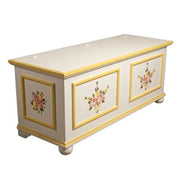 Cassapanca in legno Shabby chic mod cipolla bianco opaco decorato fiori filo verde