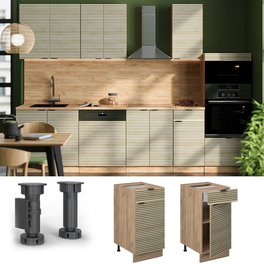Mobiletto base per cucina Fame-Line Pannello in quercia/Rovere dorato 40 cm senza piano di lavoro Vicco
