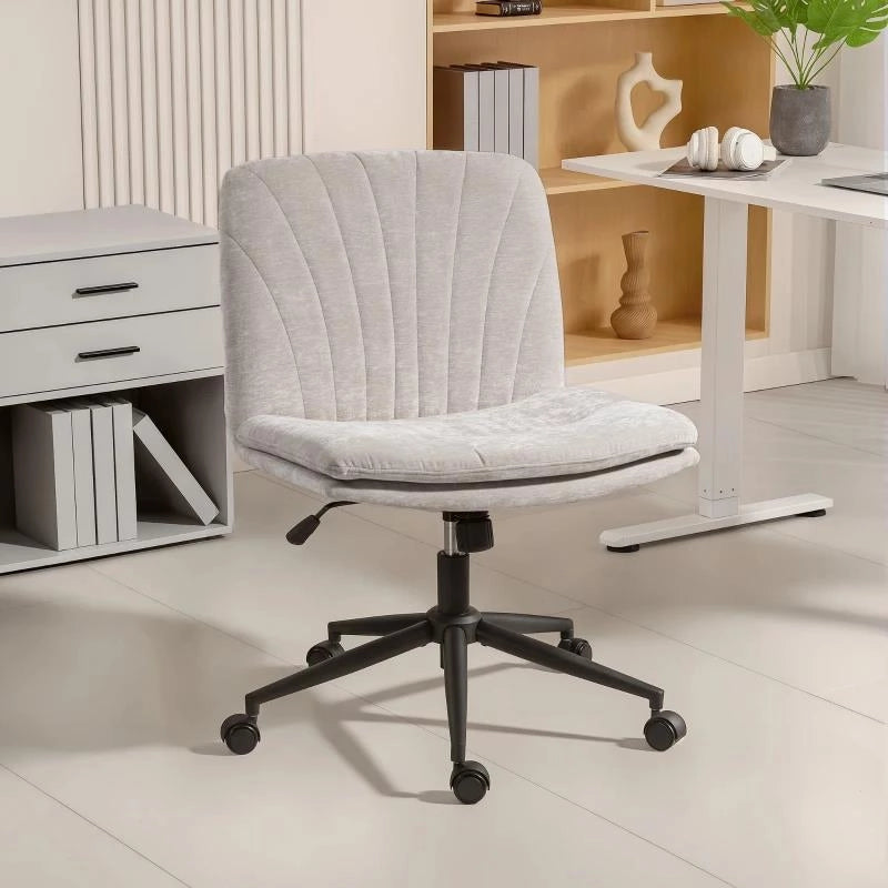 SEDIA DA UFFICIO REGOLABILE, INCLINABILE E GIREVOLE, IN TESSUTO CHENILLE E ACCIAIO, 62X67X83-93 CM, BEIGE