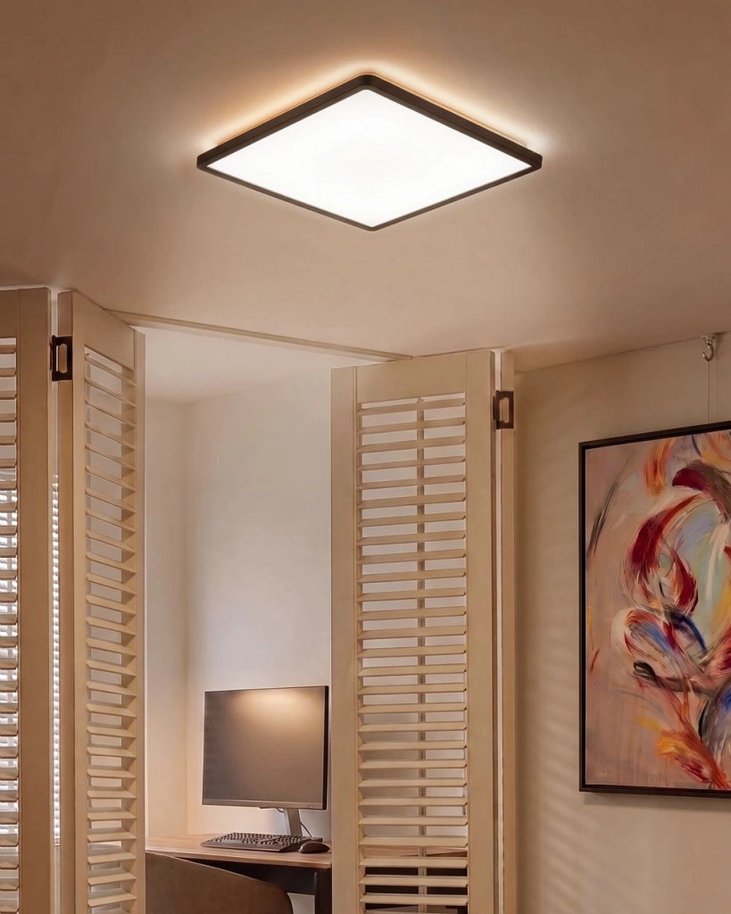 Plafoniera LED Nero in Materiale Sintetico Quadrata 42 cm Pannello Luminoso LED a Filo Soffitto con Telecomando