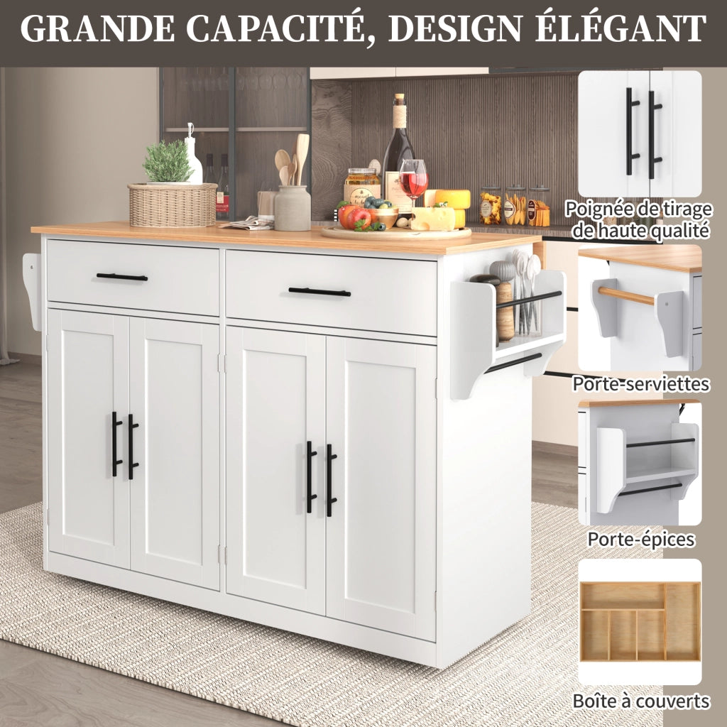 Carrello da Cucina con 2 Cassetti; 4 Ante; Piano Ribaltabile e Portaasciugamani; in MDF; 120x46x91;5 cm