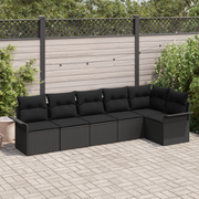 Set Divano da Giardino a 6 Pezzi con Cuscini Nero Poly Rattan