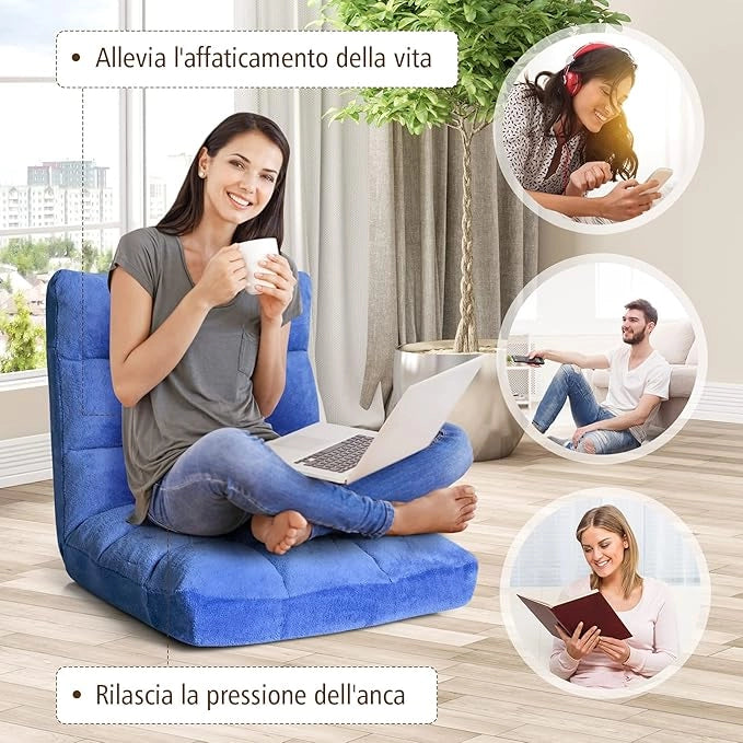 Sedia da Pavimento, Sedia Imbottita Regolabile in 14 Posizioni, Poltrona Salotto per Relax, Yoga, Lettura (Blu)