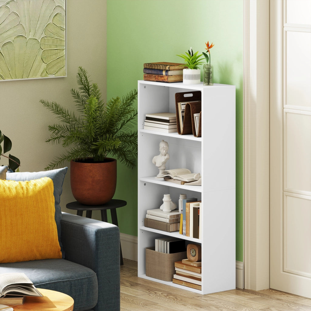 Libreria 4 Ripiani con 2 Scaffali Flessibili ¨C Zephmum ¨C Legno Bianco 60x24x115.5 cm