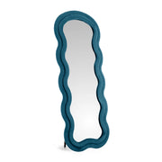 Specchiera da Terra 170x70 cm Design Ondulato Rivestita in Velluto con Supporto in Metallo Specchio Figura Intera Moderno per Camera da Letto Soggiorno Cabina Armadio Petrolio