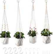Macramé portahang per piante, set di 4 decorazioni boho per vasi di fiori e piante, decorazione per interni ed esterni