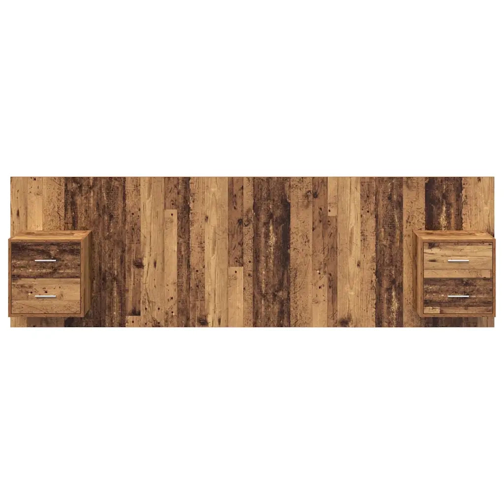 Testata con Comodino 3 pcs Legno vecchio Legno multistrato