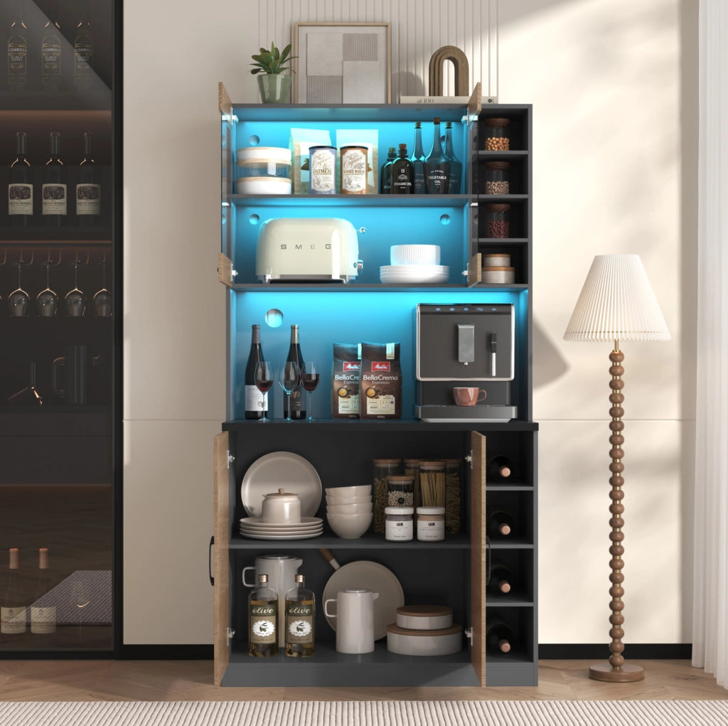 Mobile dispensa cucina con LED e vano microonde 100x47x187 cm