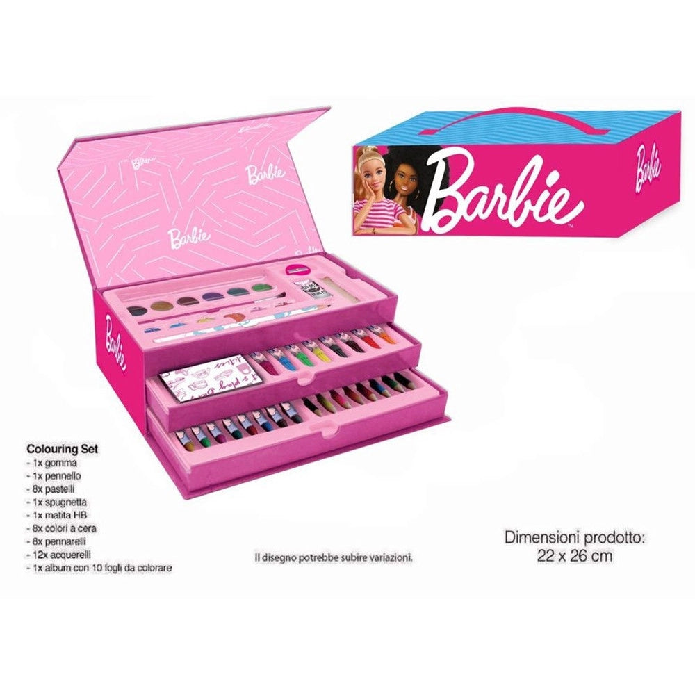 Trade Shop - Set Da Colorare Valigetta Con Colori Bambine Barbie Cassetti Kit Disegno Pittura 605641a -