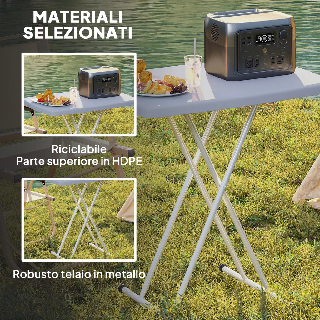 Tavolino da Giardino Pieghevole ad Altezza Regolabile, in Metallo e HDPE, 76x50x74 cm, Grigio Scuro