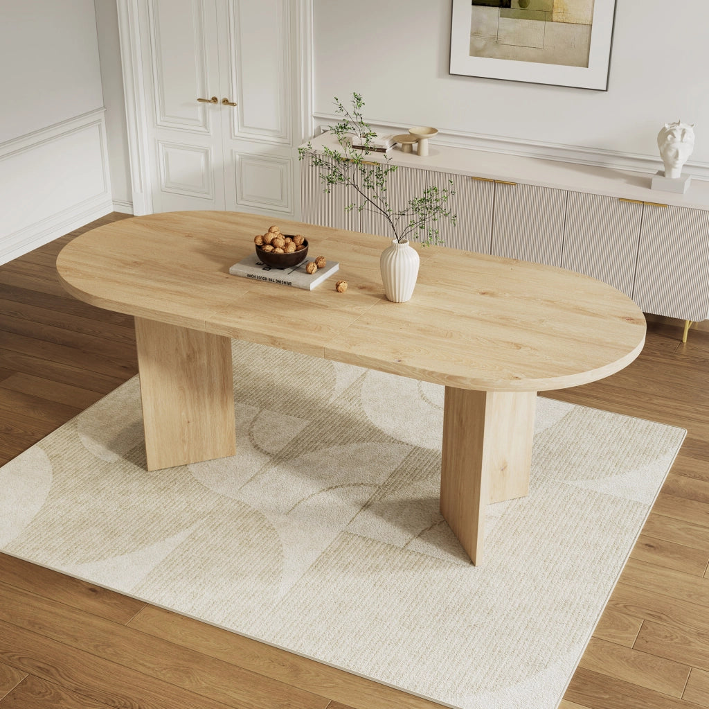 Tavolo da pranzo 200x90x75 cm per 6-8 persone con angoli arrotondati in MDF rovere