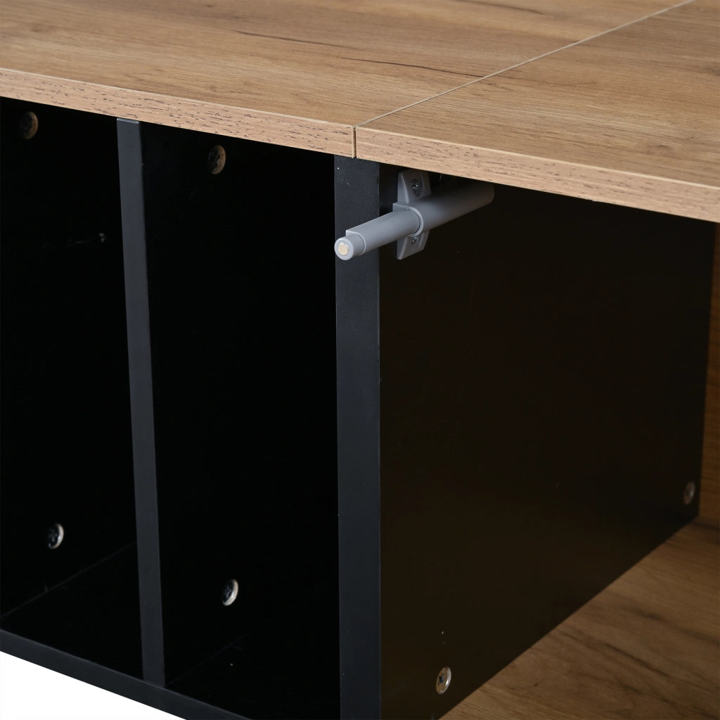 Mobile porta tv con 2 ante e 4 vani aperti, push-to-open, in MDF e truciolare, per salotto, nero naturale, 180 × 40 × 50 cm