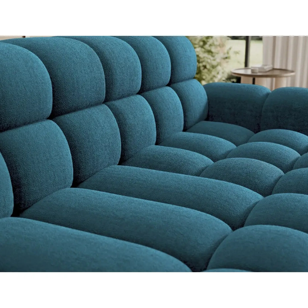 Divano ad angolo convertibile BULLA 3 posti blu angolo sinistro - tessuto bouclé con estensione della seduta elettrica