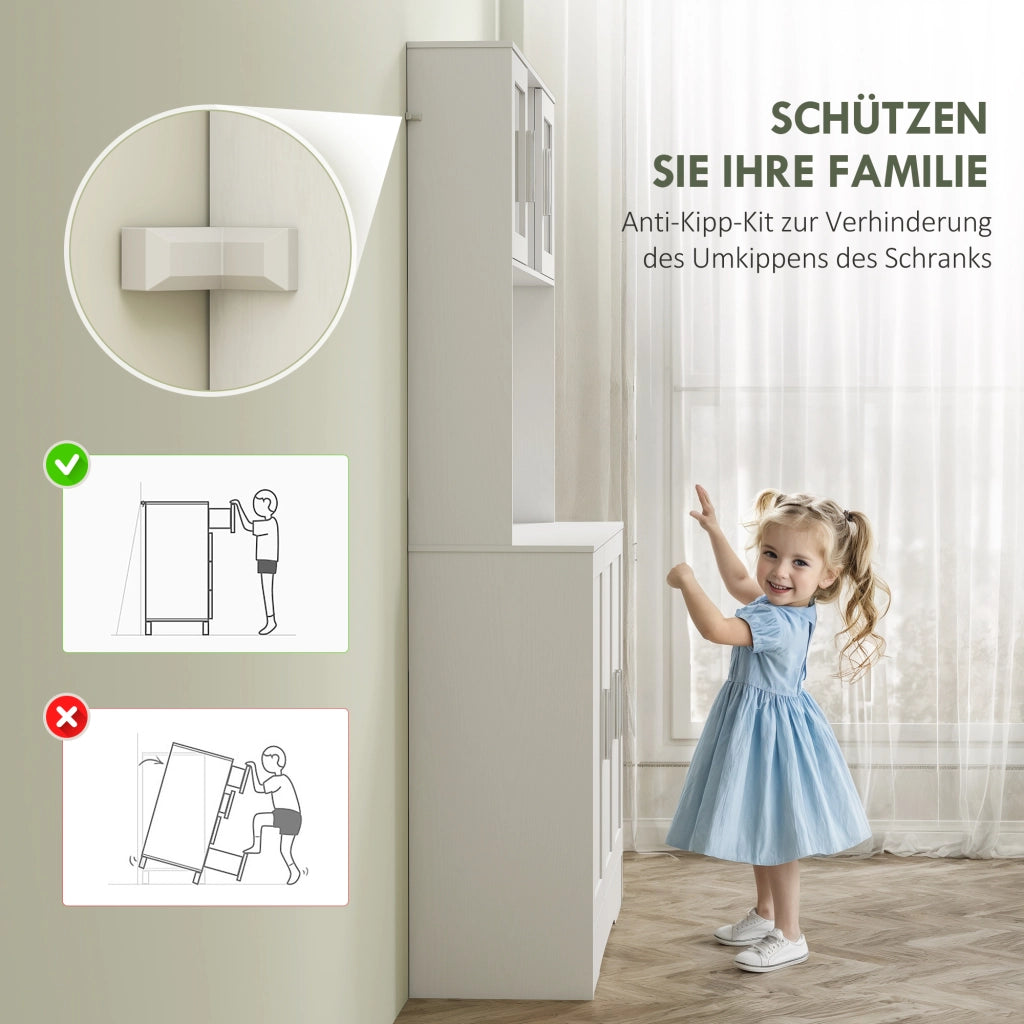 Mobile Cucina Scandinavia ¨C zephmum ¨C Bianco, Legno Multistrato e MDF, con Ante a Vetro e Ripiani Regolabili