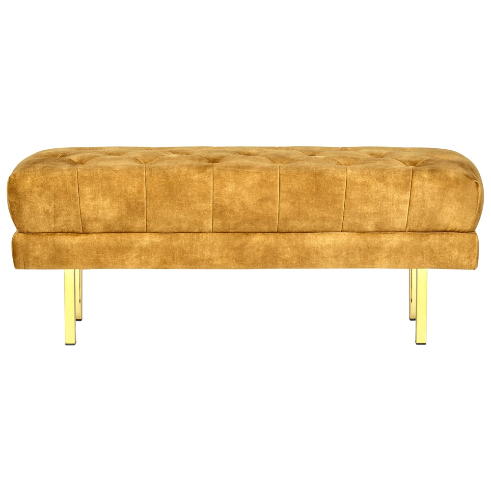 Panca Giallo Tessuto imbottito Velluto Accento di metallo Gambe d'oro Panca da letto Sgabello