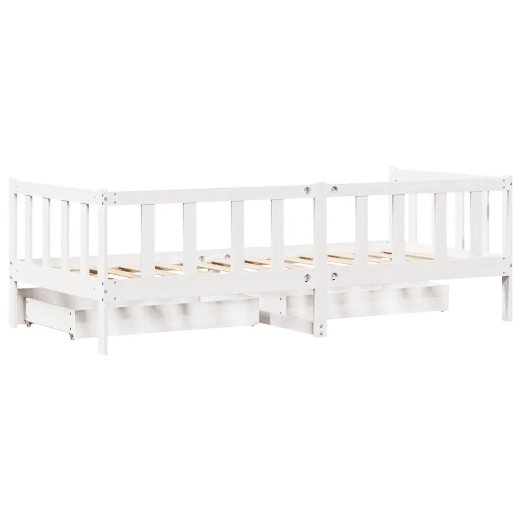 Dormeuse con Cassetti Bianco 90x200 cm Legno Massello di Pino 3302072