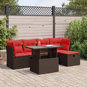 Set Divano Giardino 6 pz con Cuscini Marrone Polyrattan Acacia
