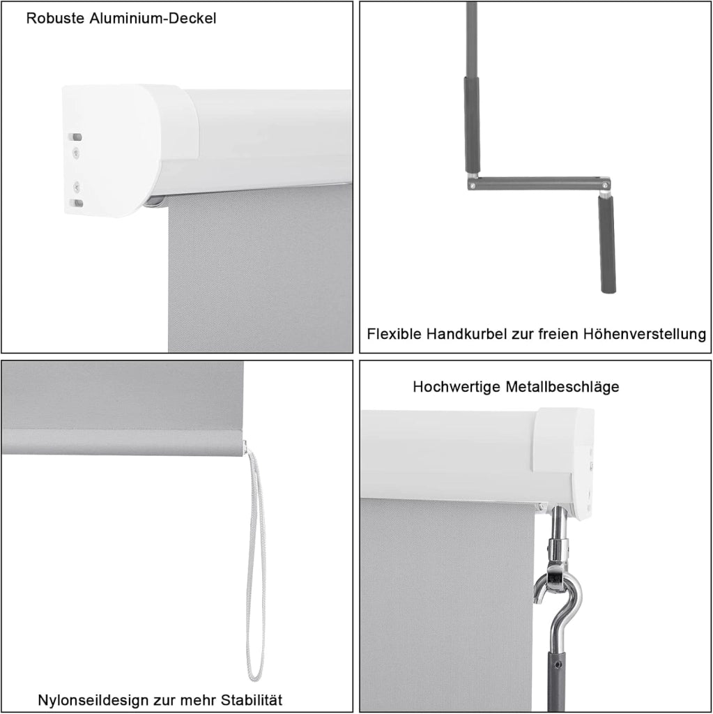 Tenda da Sole Verticale Tenda a Rullo per Esterno Tenda da Sole a Caduta con Manovella Tenda per Balcone Avvolgibile Oscurante Protezione Sole Vento per Gazebo Giardino, Grigio 140x240 cm