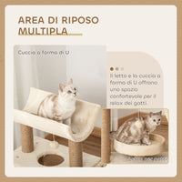 Albero Tiragraffi 60x30x76 cm con Cucce e Pannello in Sisal Marrone Chiaro