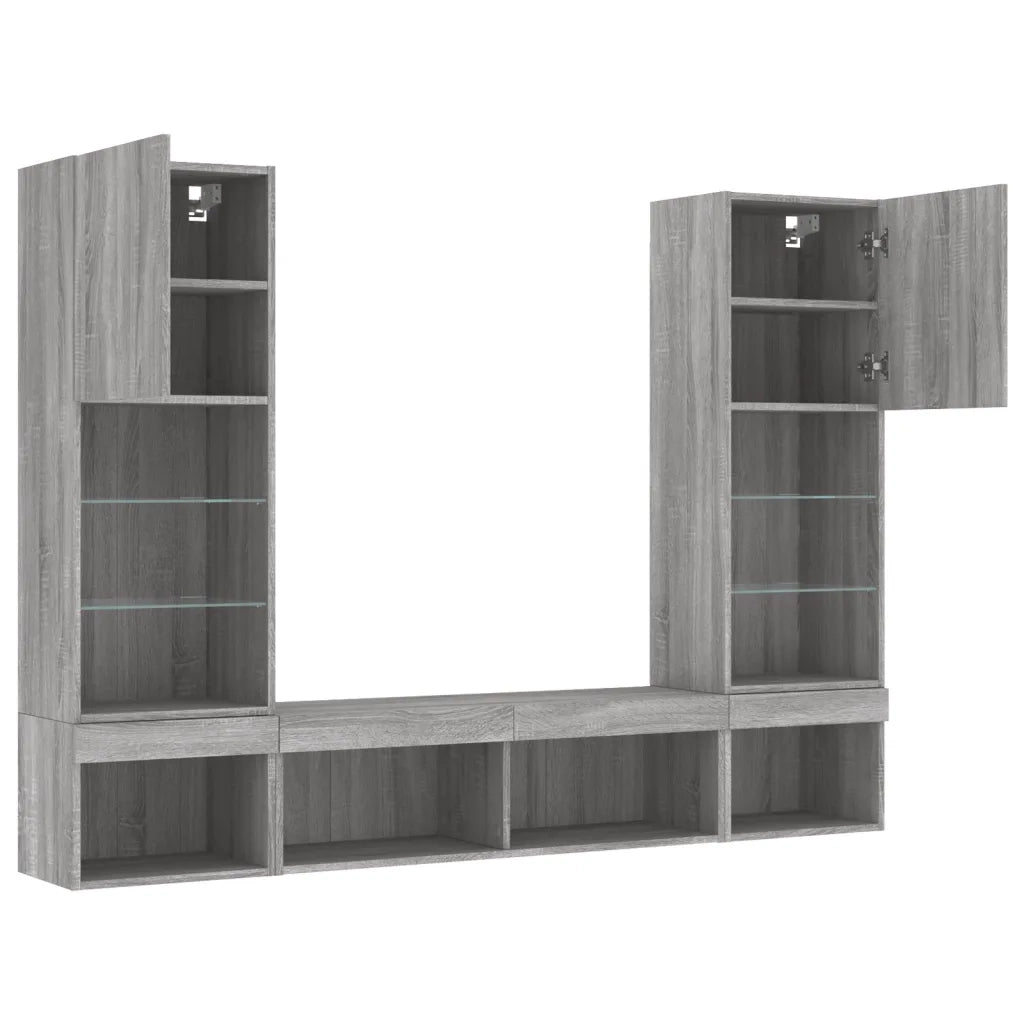 Mobili TV a Muro con LED 5pz Grigio Sonoma in Legno Multistrato 3216695