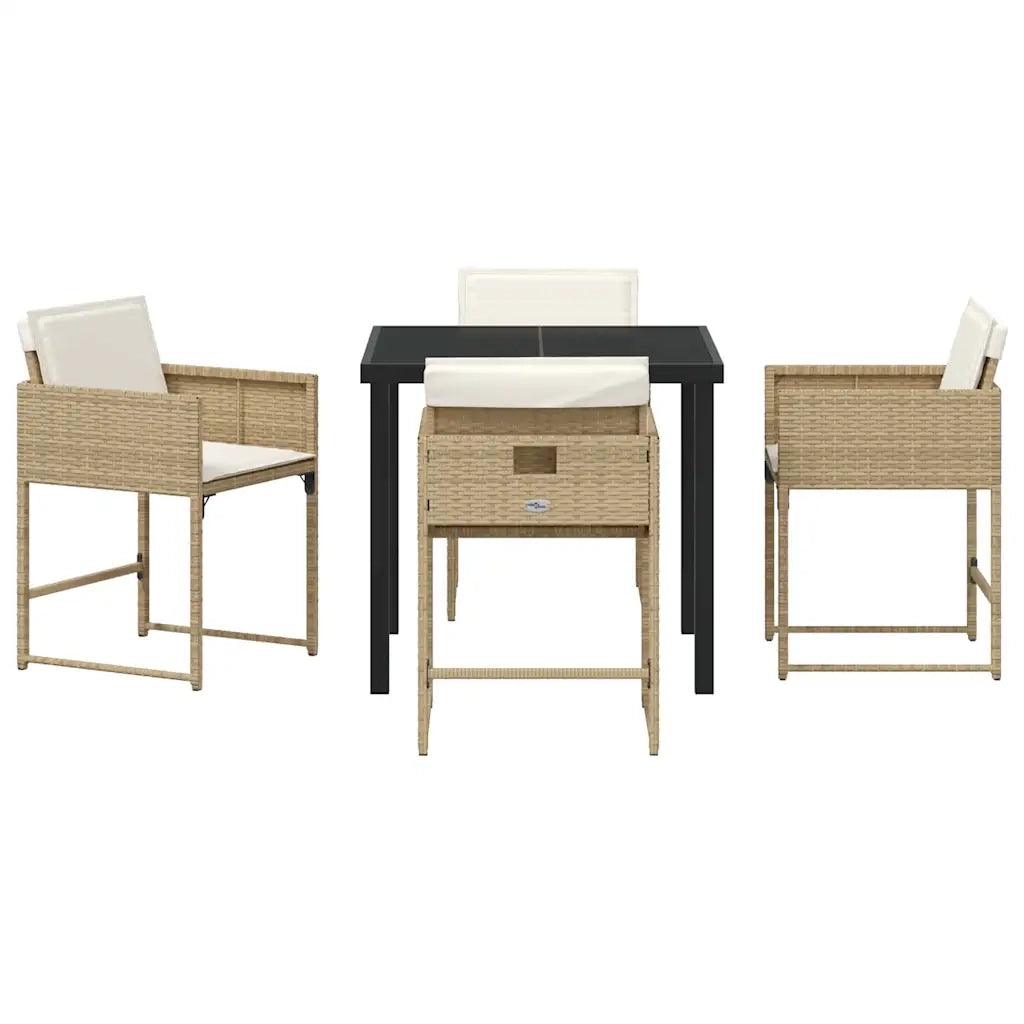 Set da Pranzo per Giardino con cuscino 5 pcs Beige polyrattan